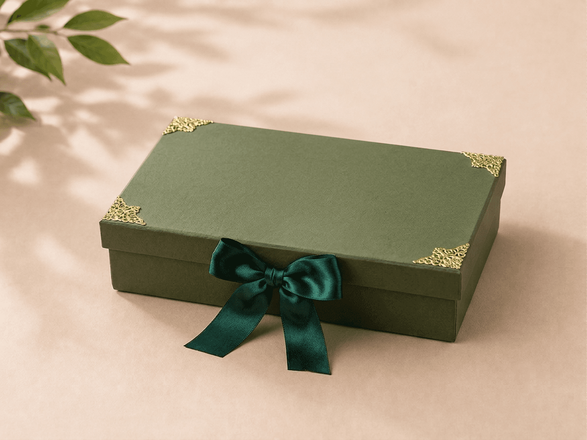 Caixa média exclusiva com acabamento dourado